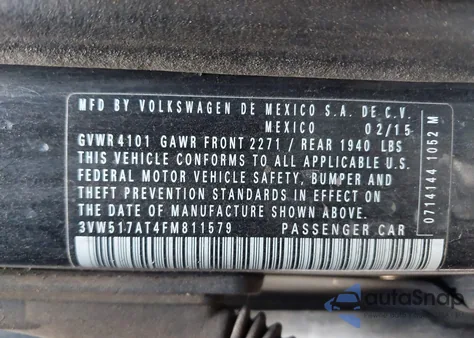 2015 Volkswagen Beetle 1.8T from USA, damaged, VIN 3VW517AT4FM811579